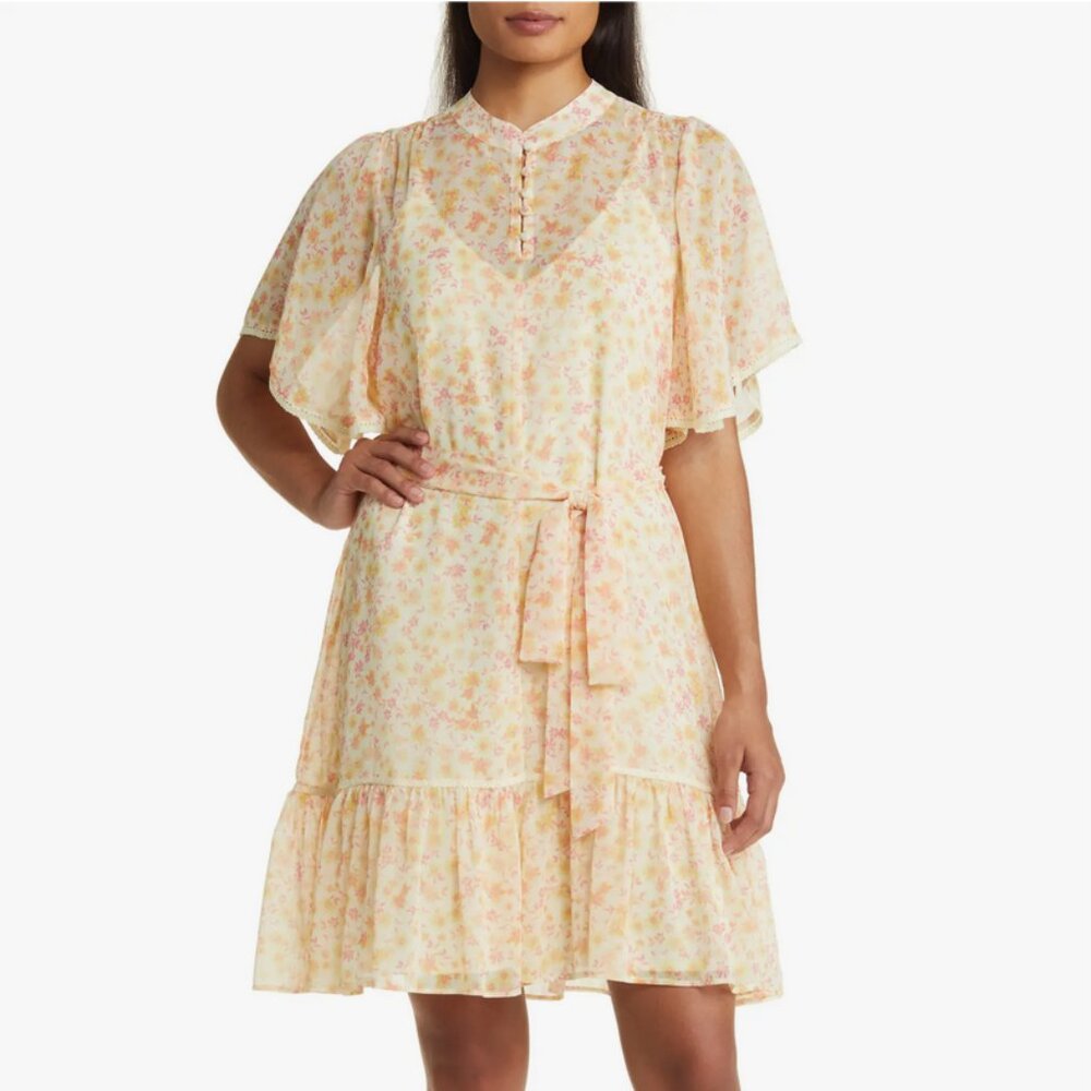 NWT Rachel Parcell Ditsy Tie Waist Flutter Sleeve Dress Size M